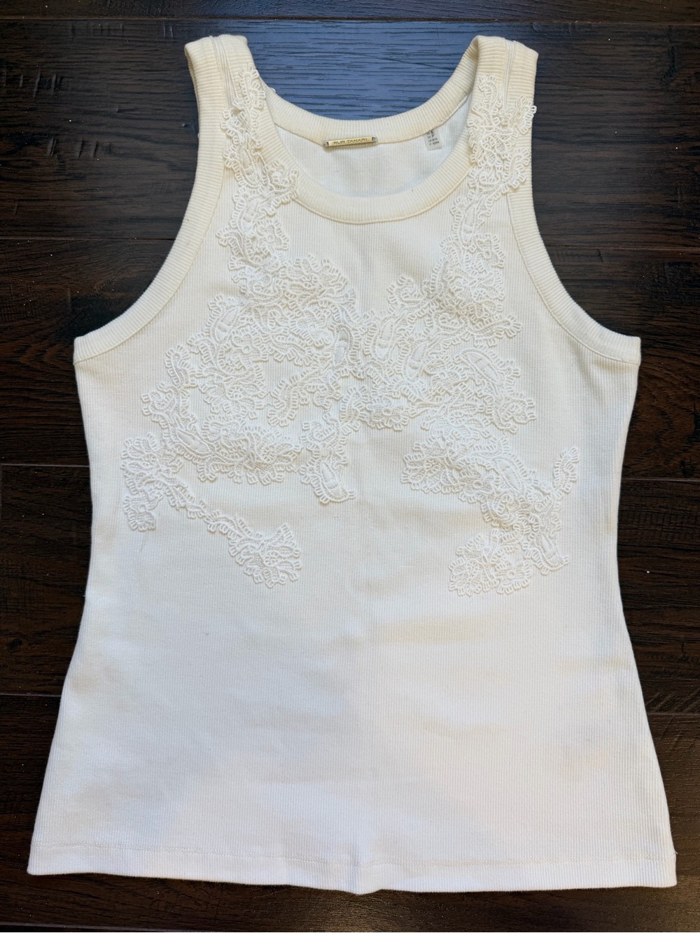 Elie Tahari White Tank Floral Lace Embroidered